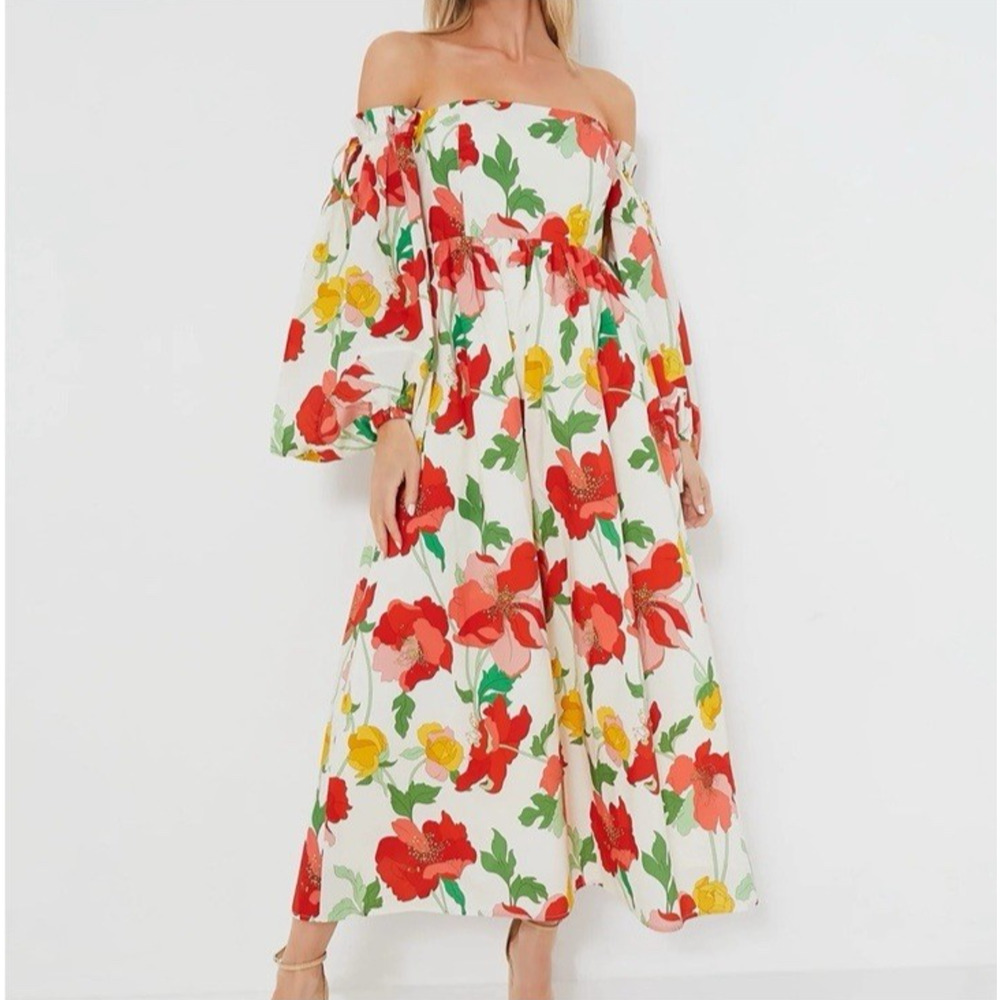 Hyacinth House Marigold Off-Shoulder Maxi Dress Small Floral Resort Country Club